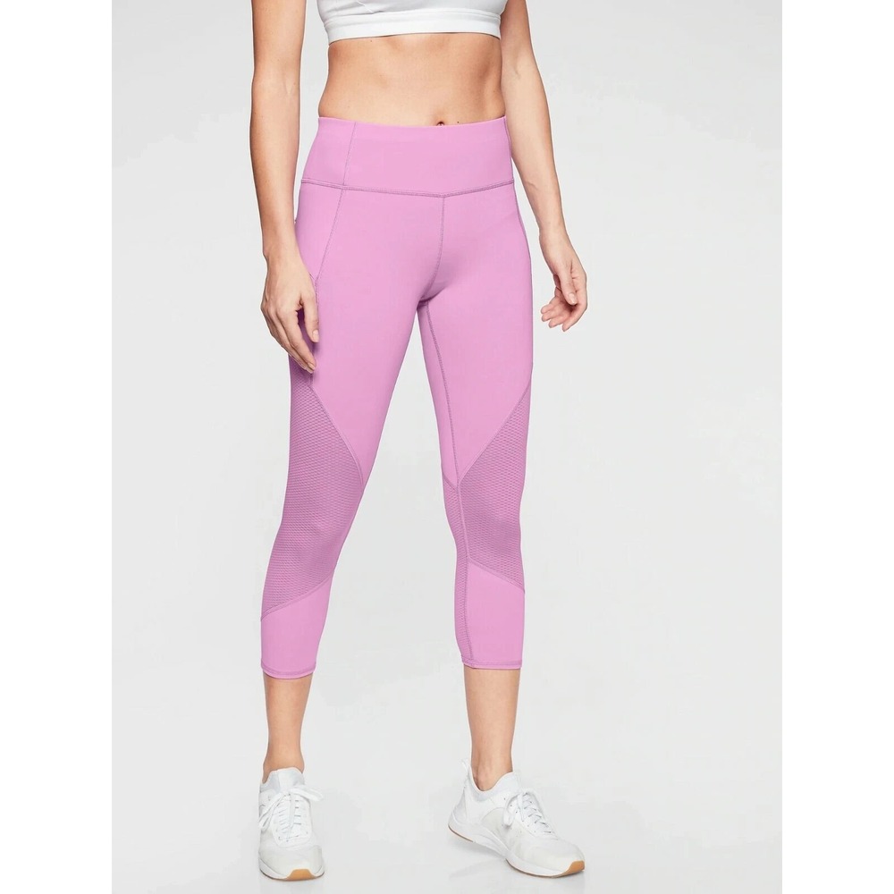 Athleta Leggings Women's Capri Leggings Pink Mesh Contender Zip Pockets‎ Small